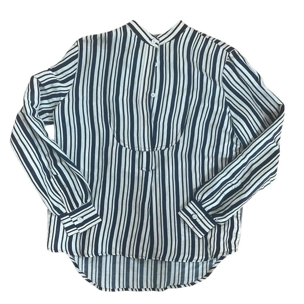 Apiece Apart Silk Linen Luxury Striped Nautical Crewneck Button Flowy Blouse - Picture 2 of 10
